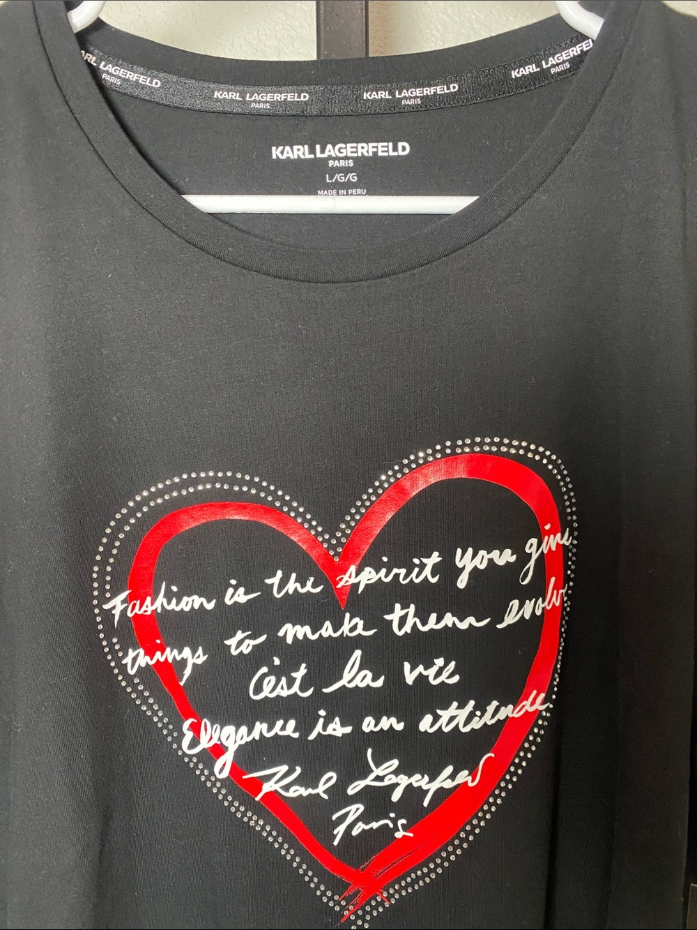 Karl Lagerfeld Black T‑Shirt with Red Heart Graphic and Script - Picture 2 of 6